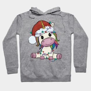 unicorn christmas lights santa hat Hoodie